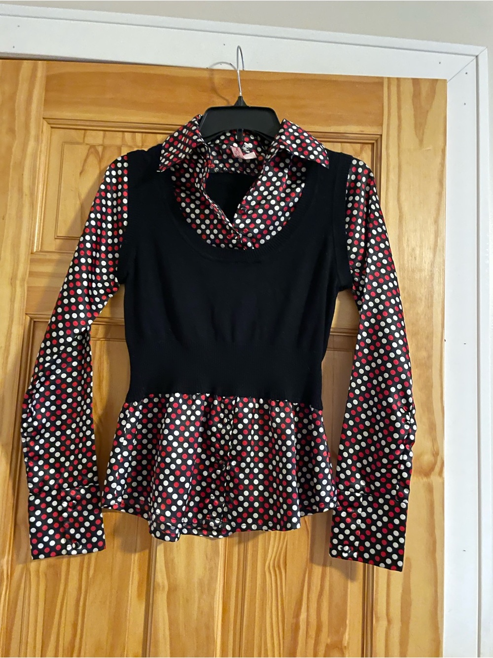 Heart Soul Black Layered Peplum Top with Red & White Polka Dots